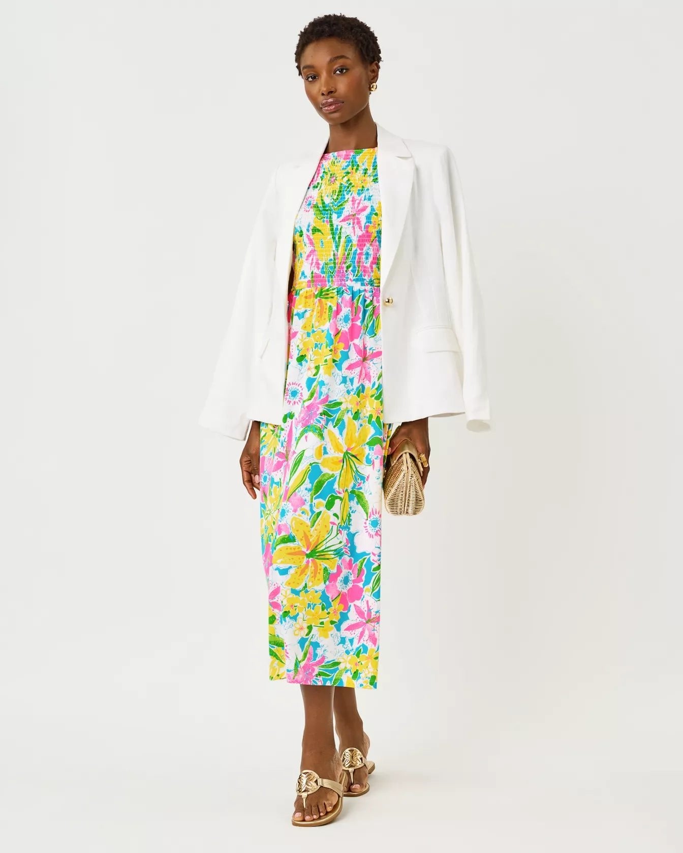 Finnley Smocked Midi DressDresses-Fit & Flare DressesLILLY PULITZERThe Printed Peach Savannah