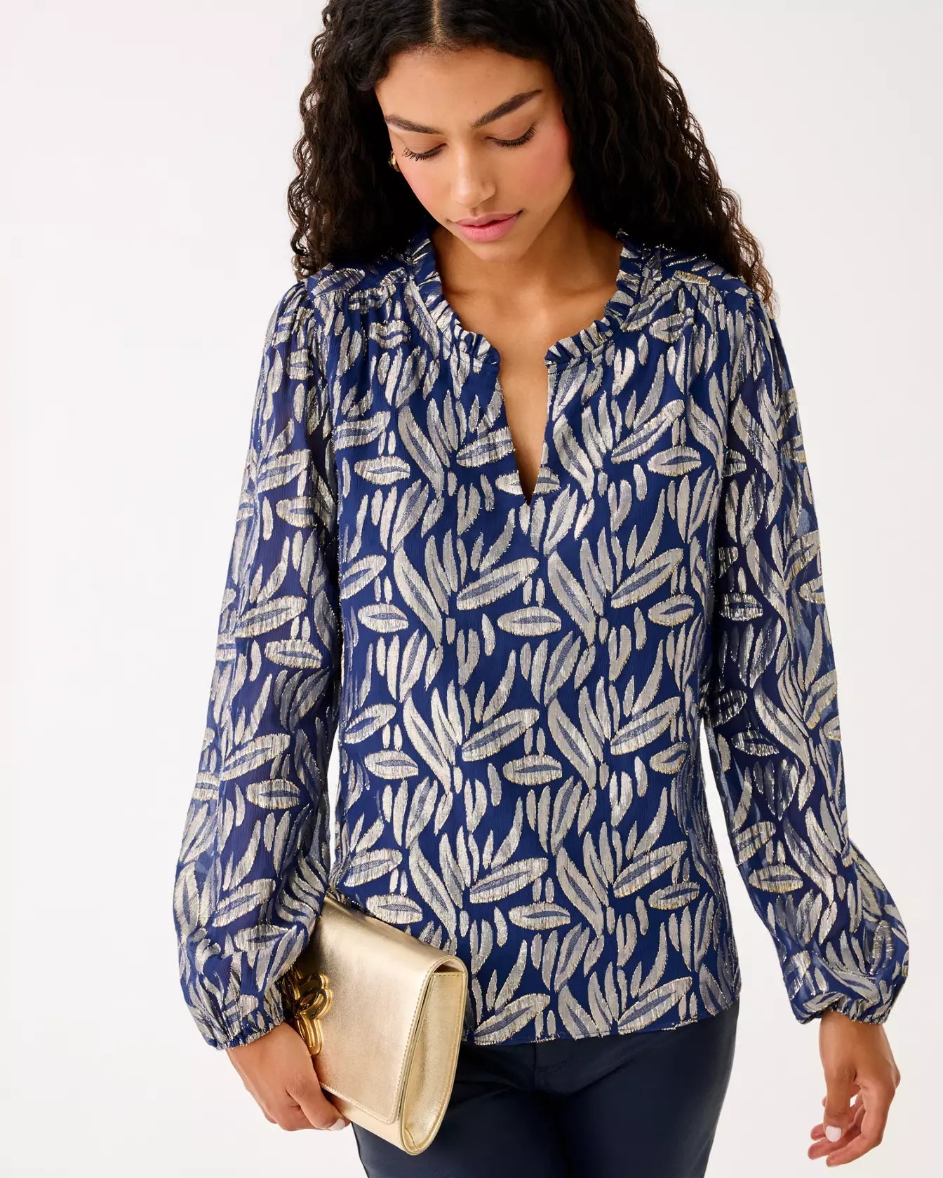 Giana Long Sleeve Silk TopWomen - Tops - BlousesLILLY PULITZERThe Printed Peach Savannah