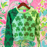 Green Cotton Colorblock Rhinestone Shamrock SweatshirtQueen of SparklesThe Printed Peach Savannah