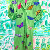 Green Multi Butterfly Button Up Cotton Midi DressQueen of SparklesThe Printed Peach Savannah