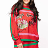 Green & Pink 'Sleigh Queen' Stripe SweaterWomen - Tops - Sweaters & Cardigans - Pullover SweatersQueen of SparklesThe Printed Peach Savannah