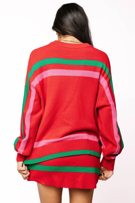 Green & Pink 'Sleigh Queen' Stripe SweaterWomen - Tops - Sweaters & Cardigans - Pullover SweatersQueen of SparklesThe Printed Peach Savannah