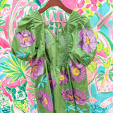 Green & Purple Poof Sleeve Flower Cotton DressQueen of SparklesThe Printed Peach Savannah