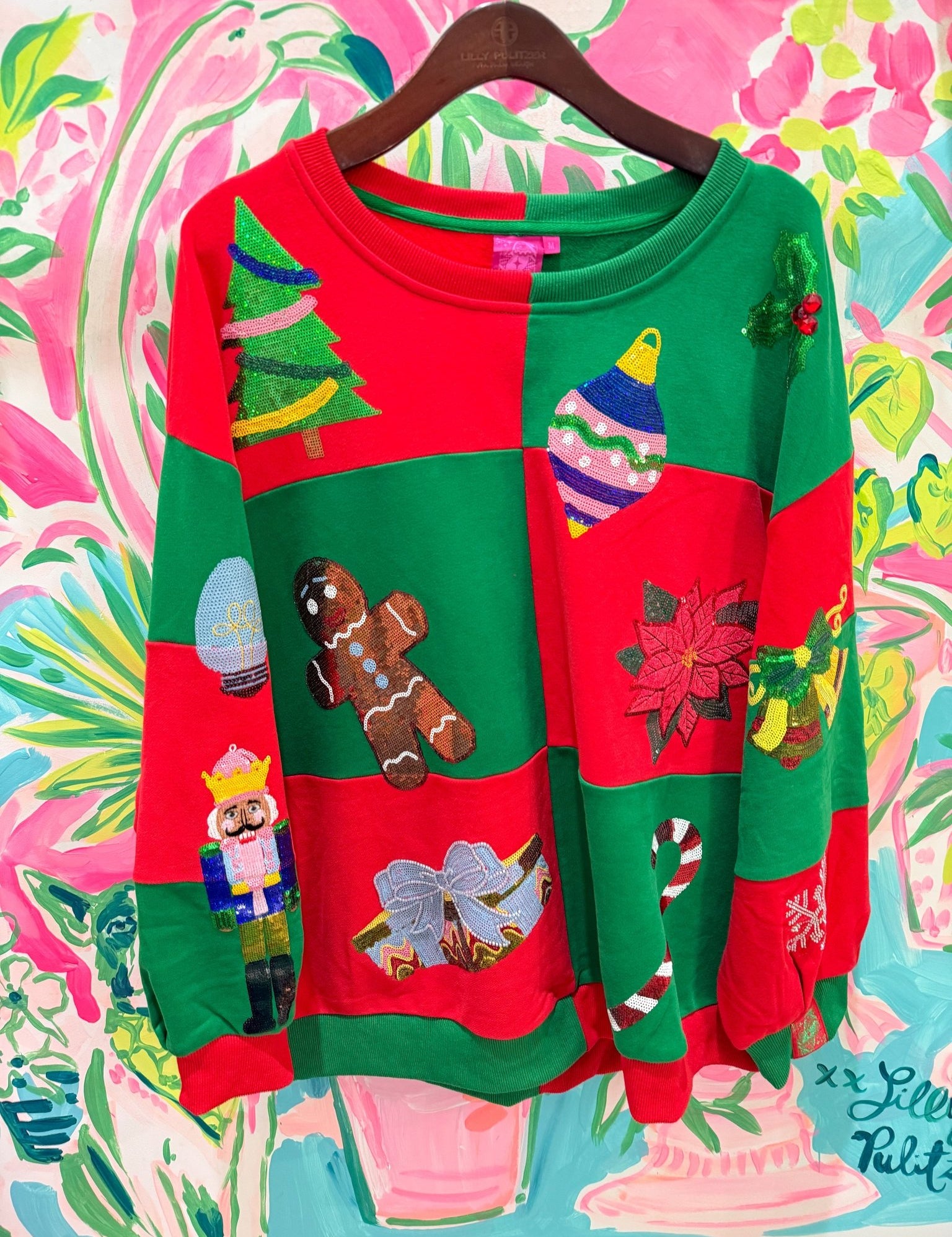 Green & Red Checkered Christmas Icons SweatshirtQueen of SparklesThe Printed Peach Savannah