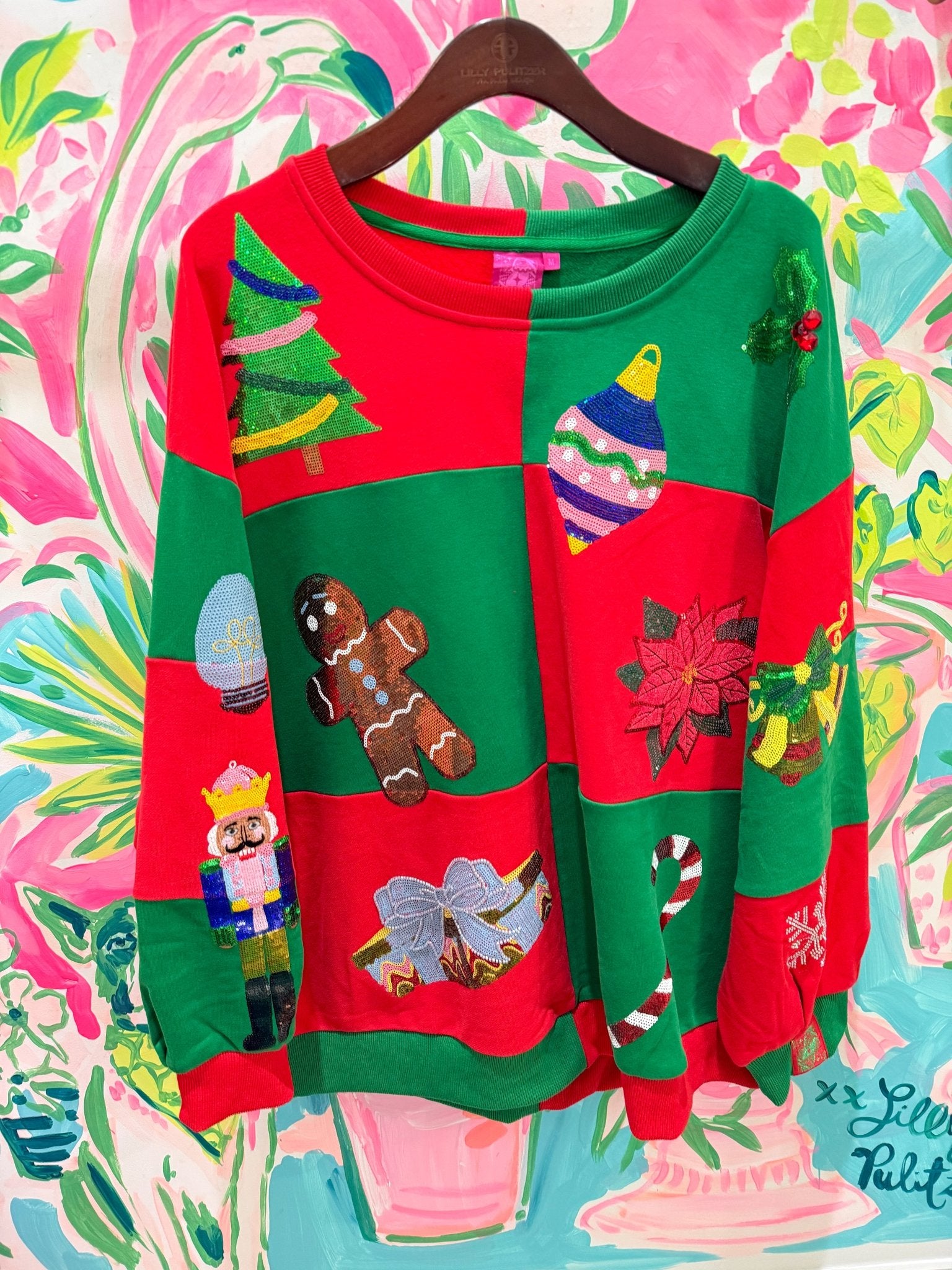 Green & Red Checkered Christmas Icons SweatshirtQueen of SparklesThe Printed Peach Savannah