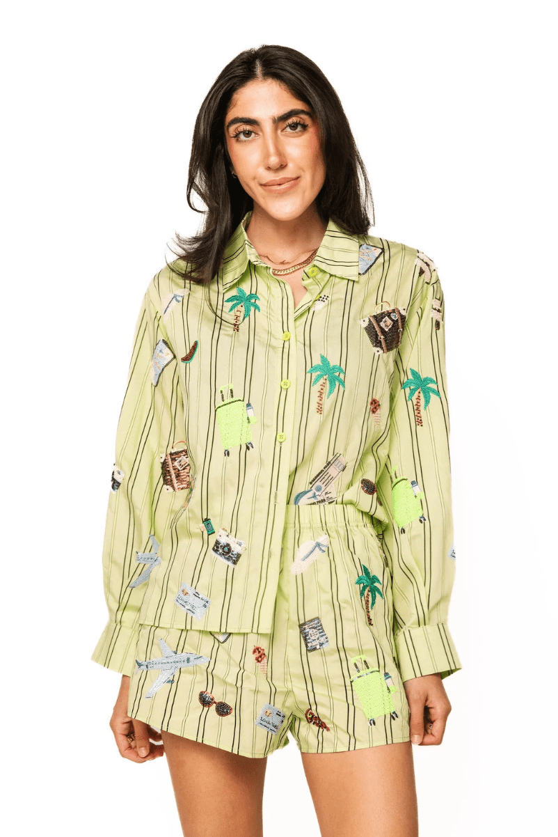 Green Striped Travel Icon ShortWomen - Bottoms - ShortsQueen of SparklesThe Printed Peach Savannah