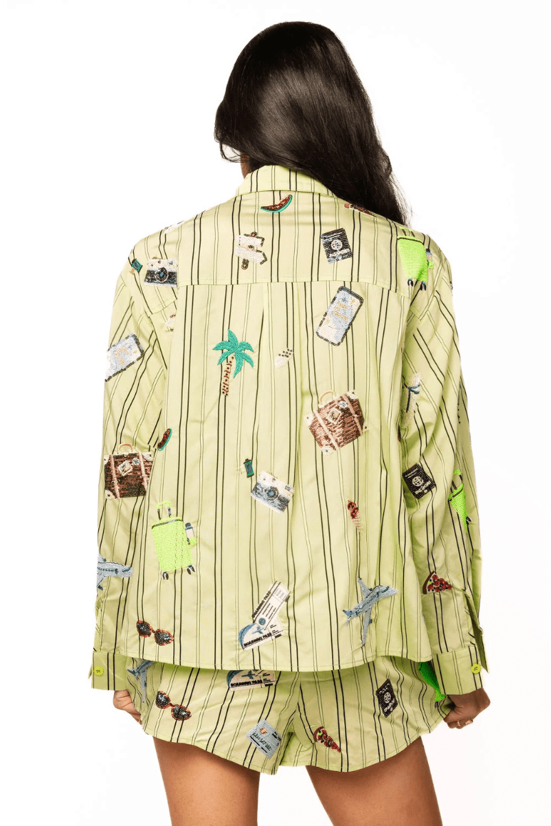 Green Striped Travel Icon ShortWomen - Bottoms - ShortsQueen of SparklesThe Printed Peach Savannah