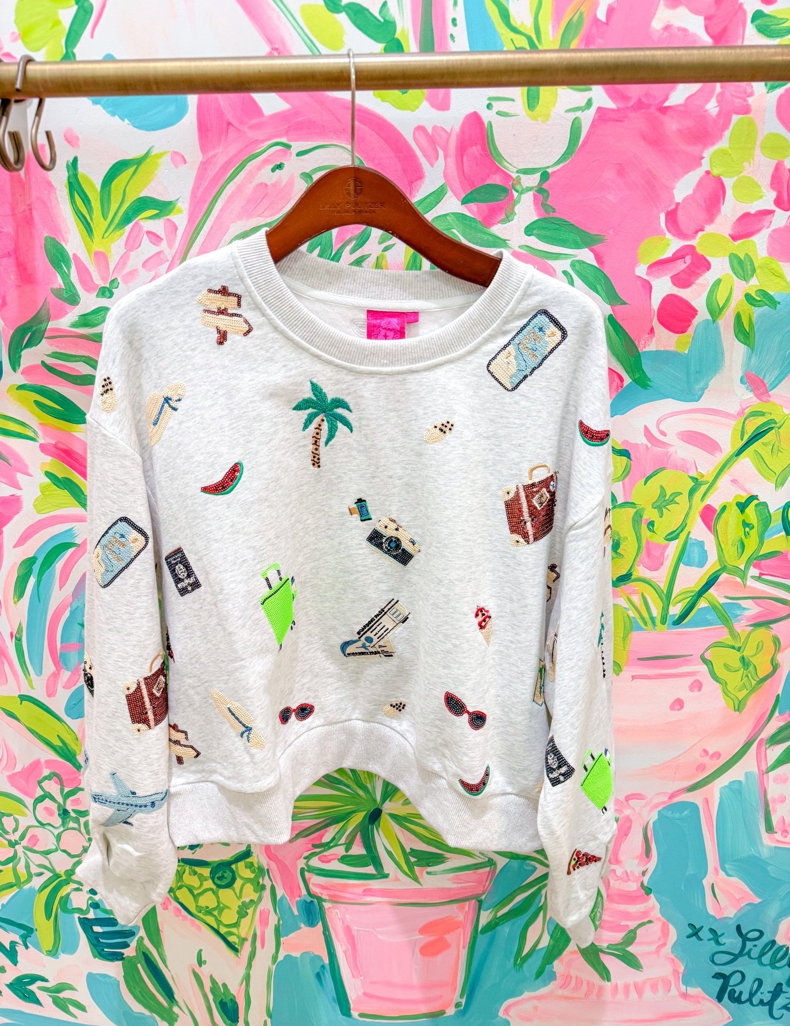 Grey Multi Travel Icon SweatshirtQueen of SparklesThe Printed Peach Savannah