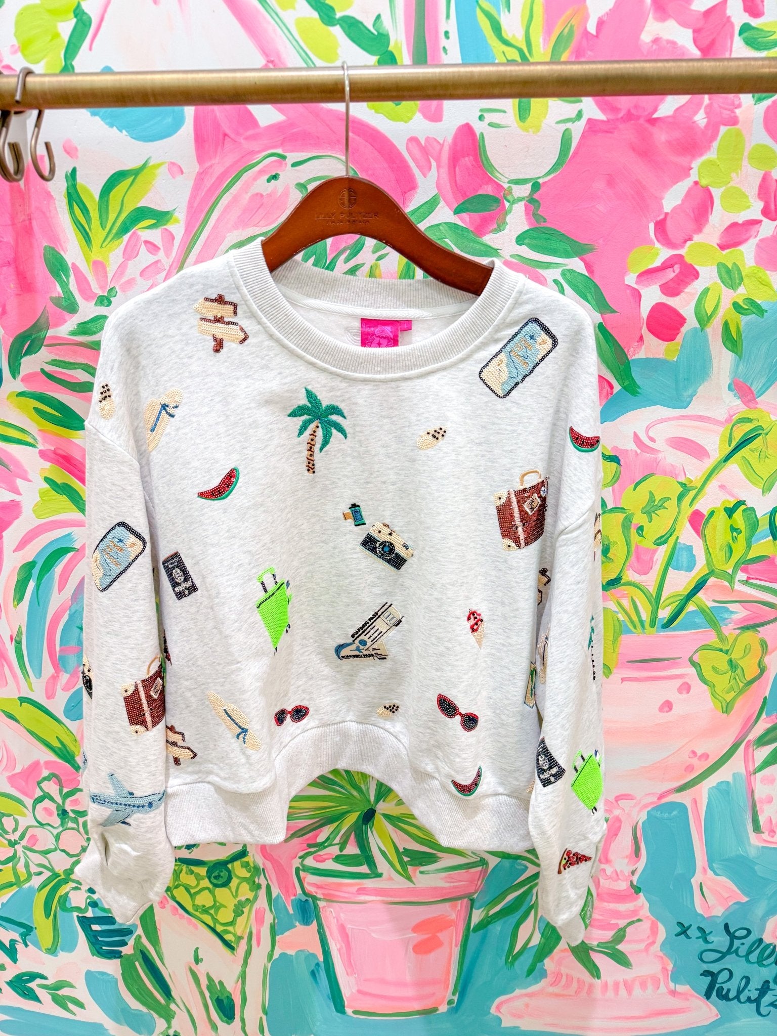 Grey Multi Travel Icon SweatshirtQueen of SparklesThe Printed Peach Savannah