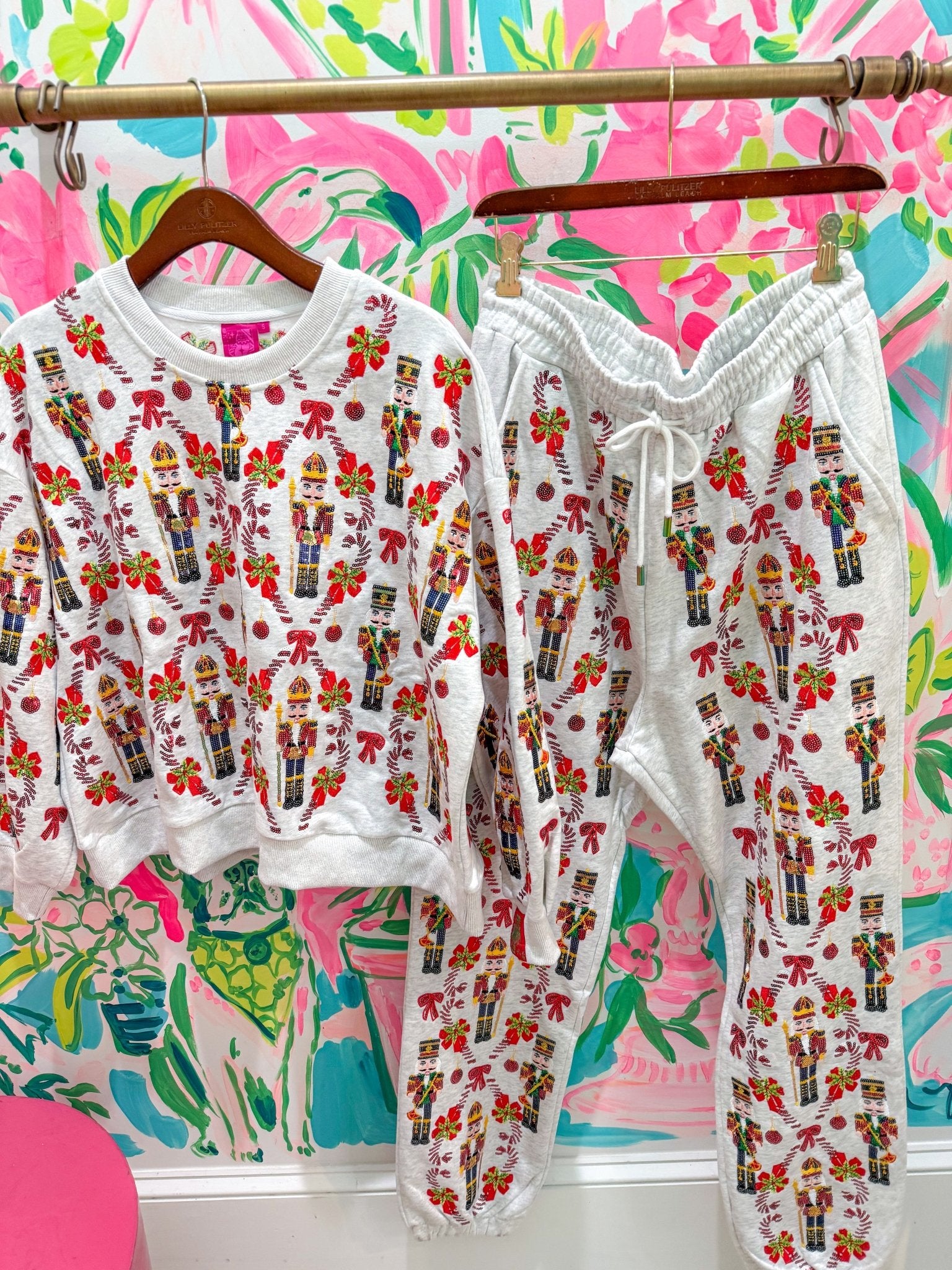 Grey Nutcracker & Candy Cane PantQueen of SparklesThe Printed Peach Savannah