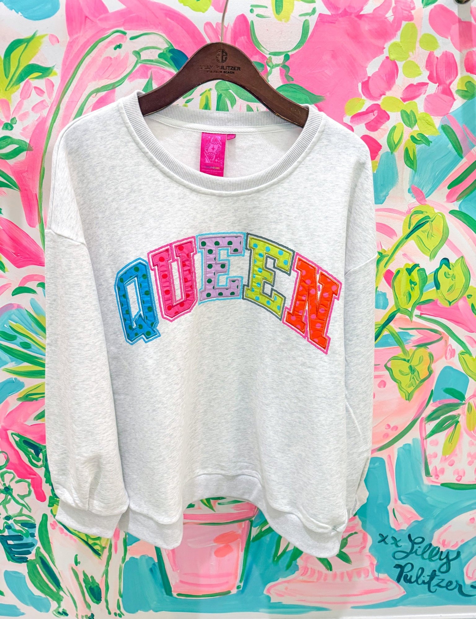 Grey Polka Dot 'Queen' SweatshirtQueen of SparklesThe Printed Peach Savannah