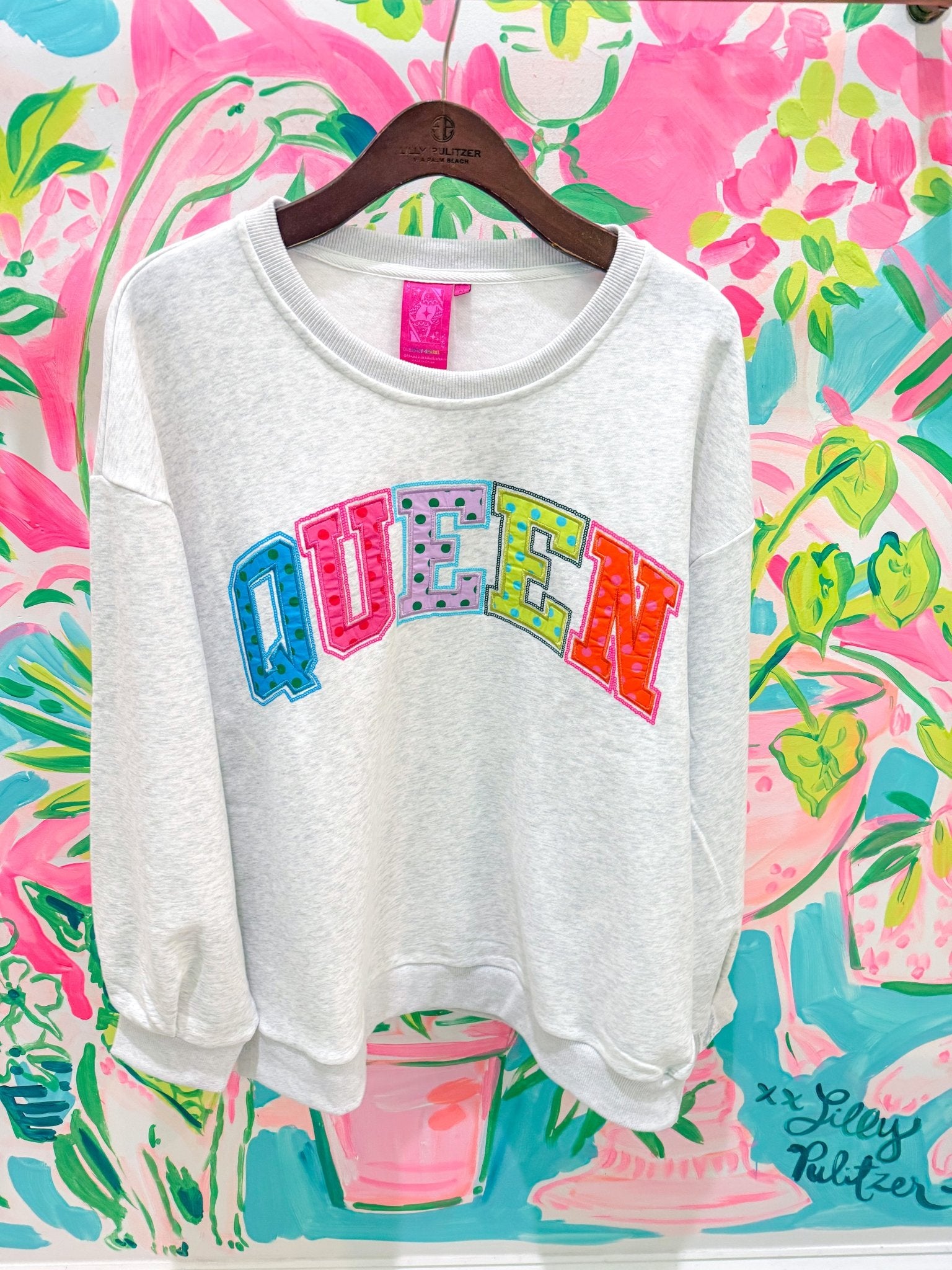 Grey Polka Dot 'Queen' SweatshirtQueen of SparklesThe Printed Peach Savannah