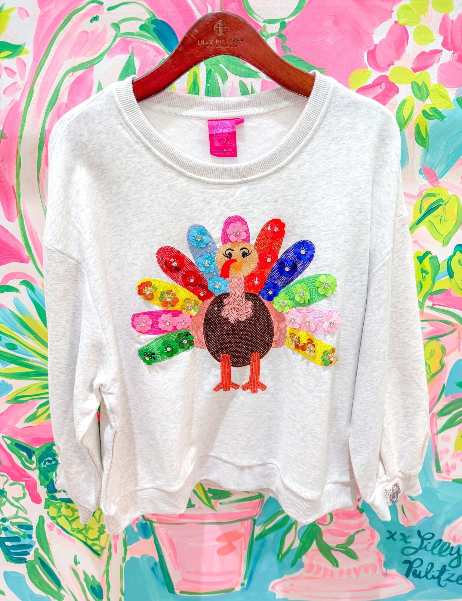 Grey Rainbow Flower Turkey SweatshirtQueen of SparklesThe Printed Peach Savannah