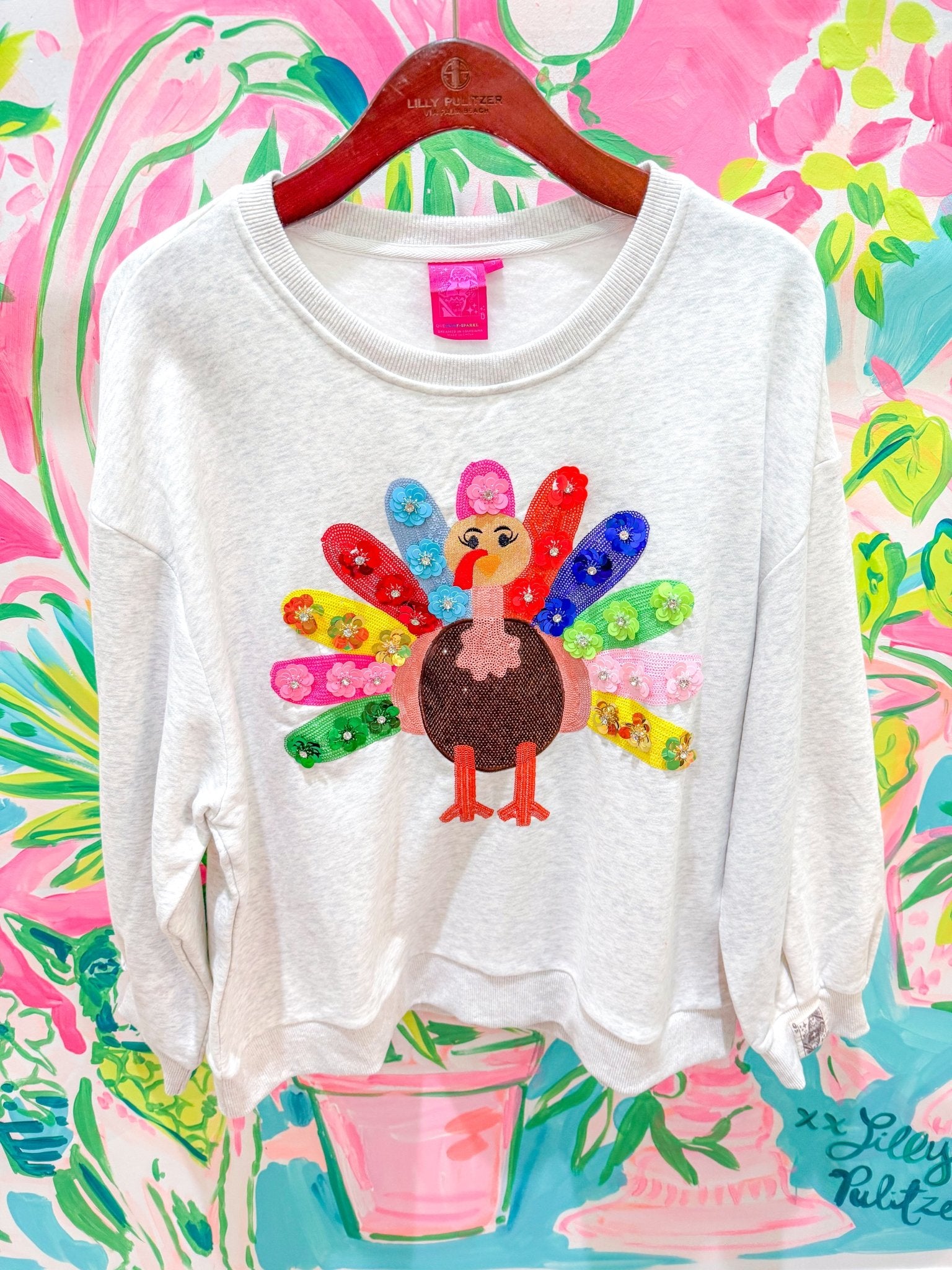 Grey Rainbow Flower Turkey SweatshirtQueen of SparklesThe Printed Peach Savannah