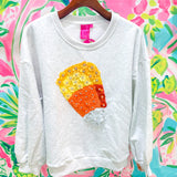 Grey Sequin Flower Candy Candy Corn SweatshirtQueen of SparklesThe Printed Peach Savannah