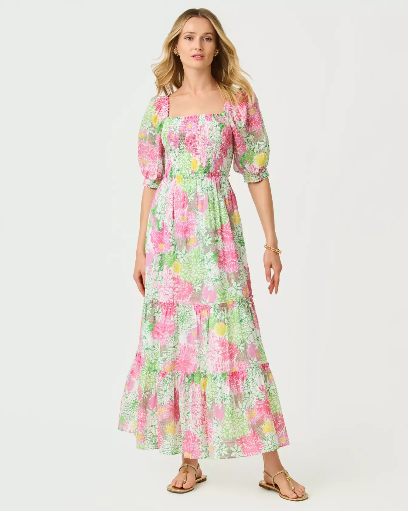 Hadly Short Sleeve Smocked Maxi DressDresses - Fit & Flare DressesLILLY PULITZERThe Printed Peach Savannah