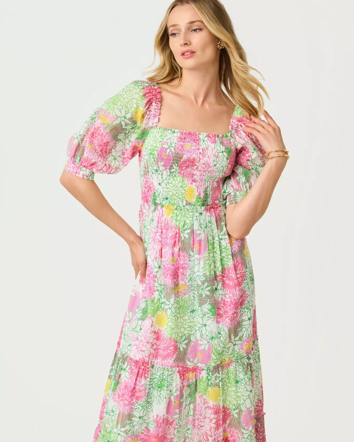 Hadly Short Sleeve Smocked Maxi DressDresses - Fit & Flare DressesLILLY PULITZERThe Printed Peach Savannah