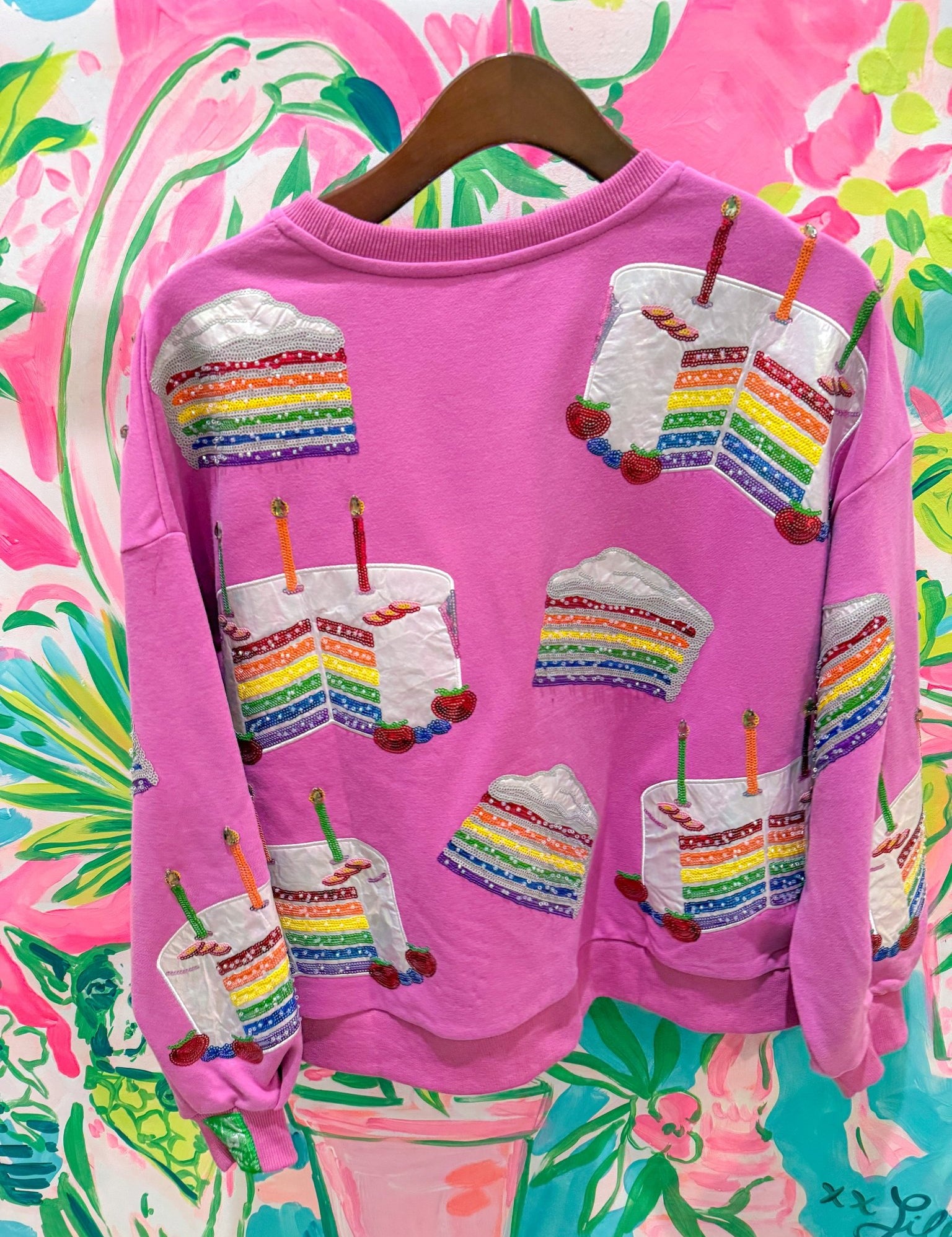 Hot Pink Birthday Cake SweatshirtQueen of SparklesThe Printed Peach Savannah