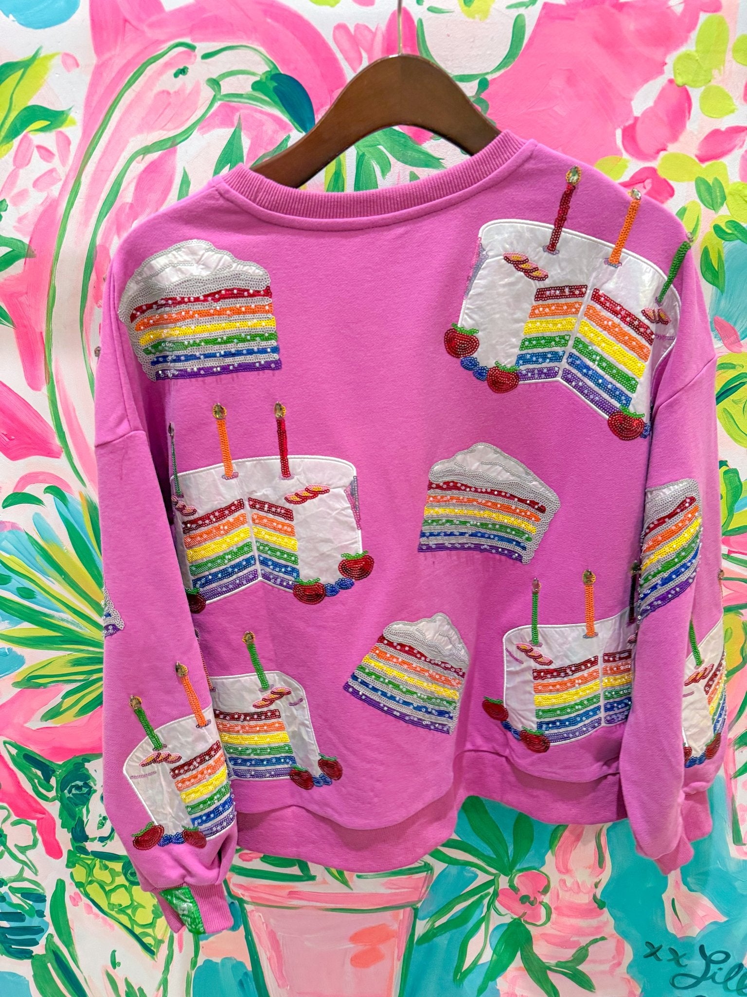 Hot Pink Birthday Cake SweatshirtQueen of SparklesThe Printed Peach Savannah