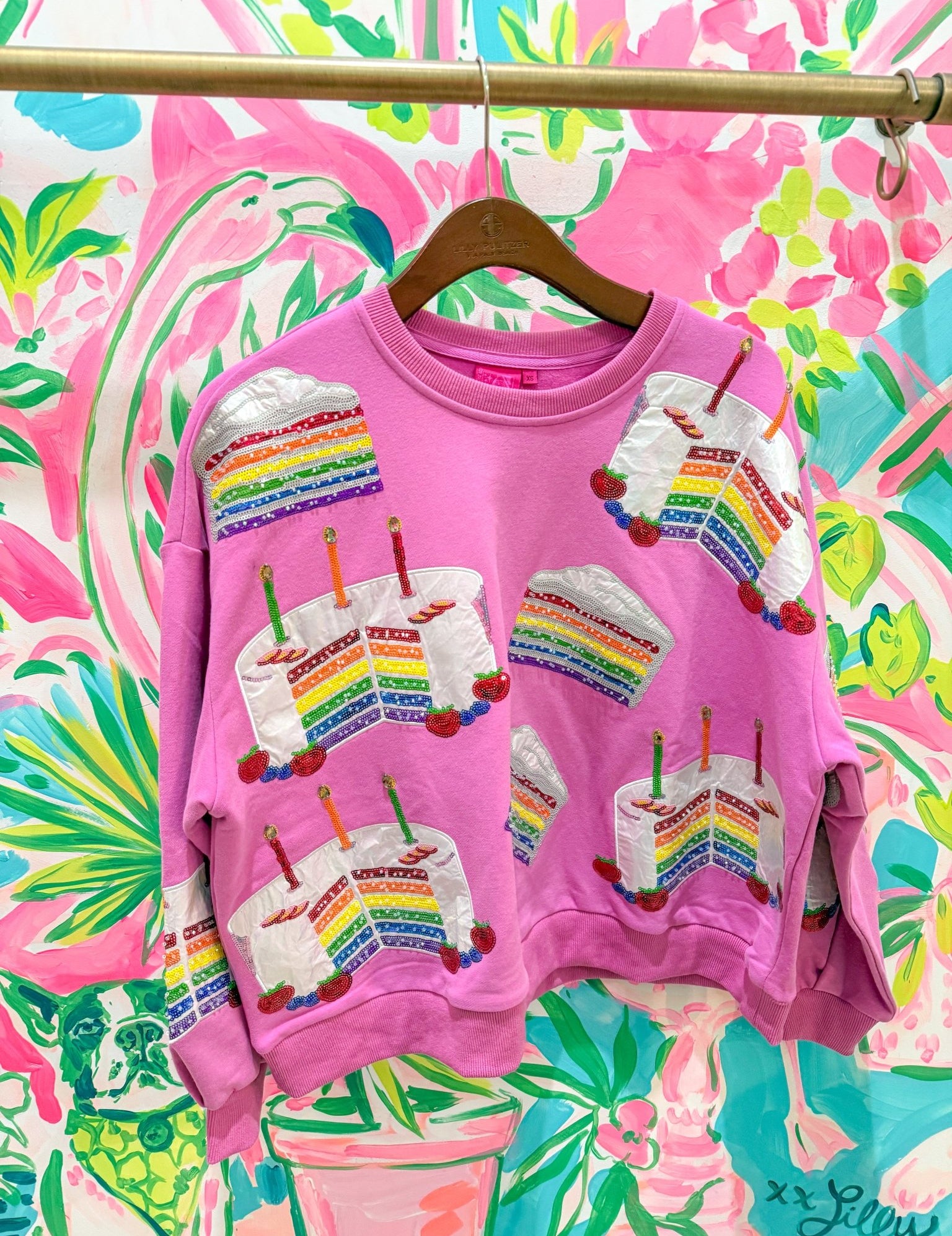 Hot Pink Birthday Cake SweatshirtQueen of SparklesThe Printed Peach Savannah