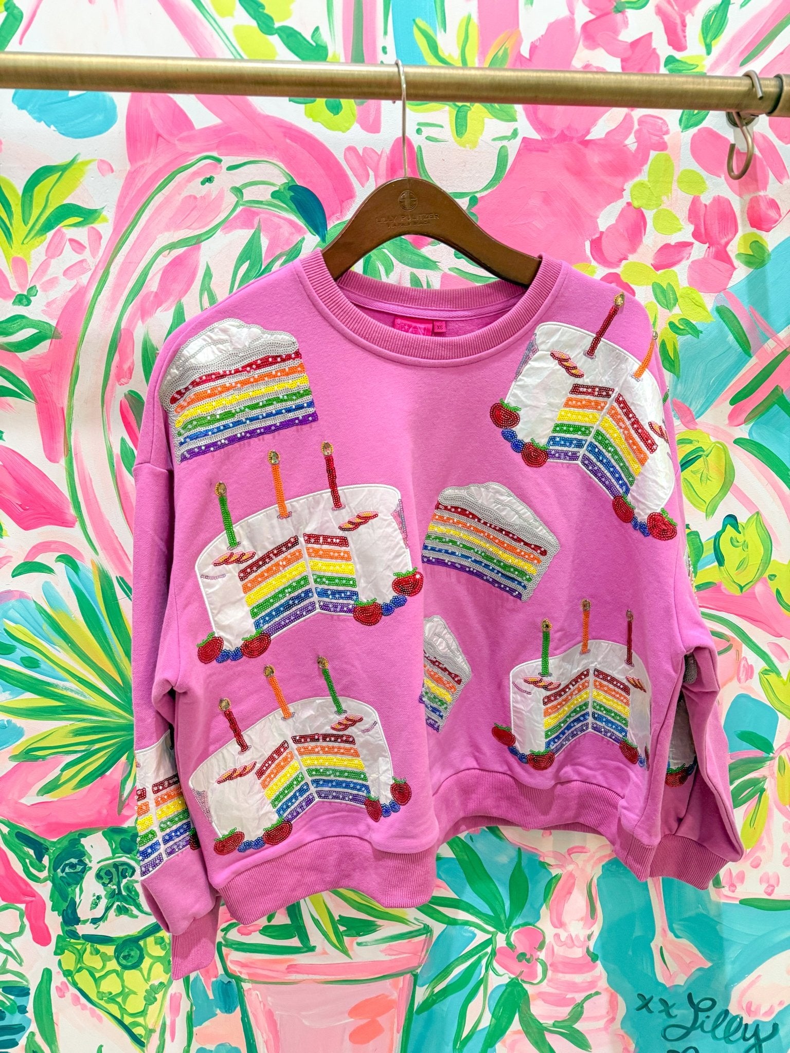 Hot Pink Birthday Cake SweatshirtQueen of SparklesThe Printed Peach Savannah