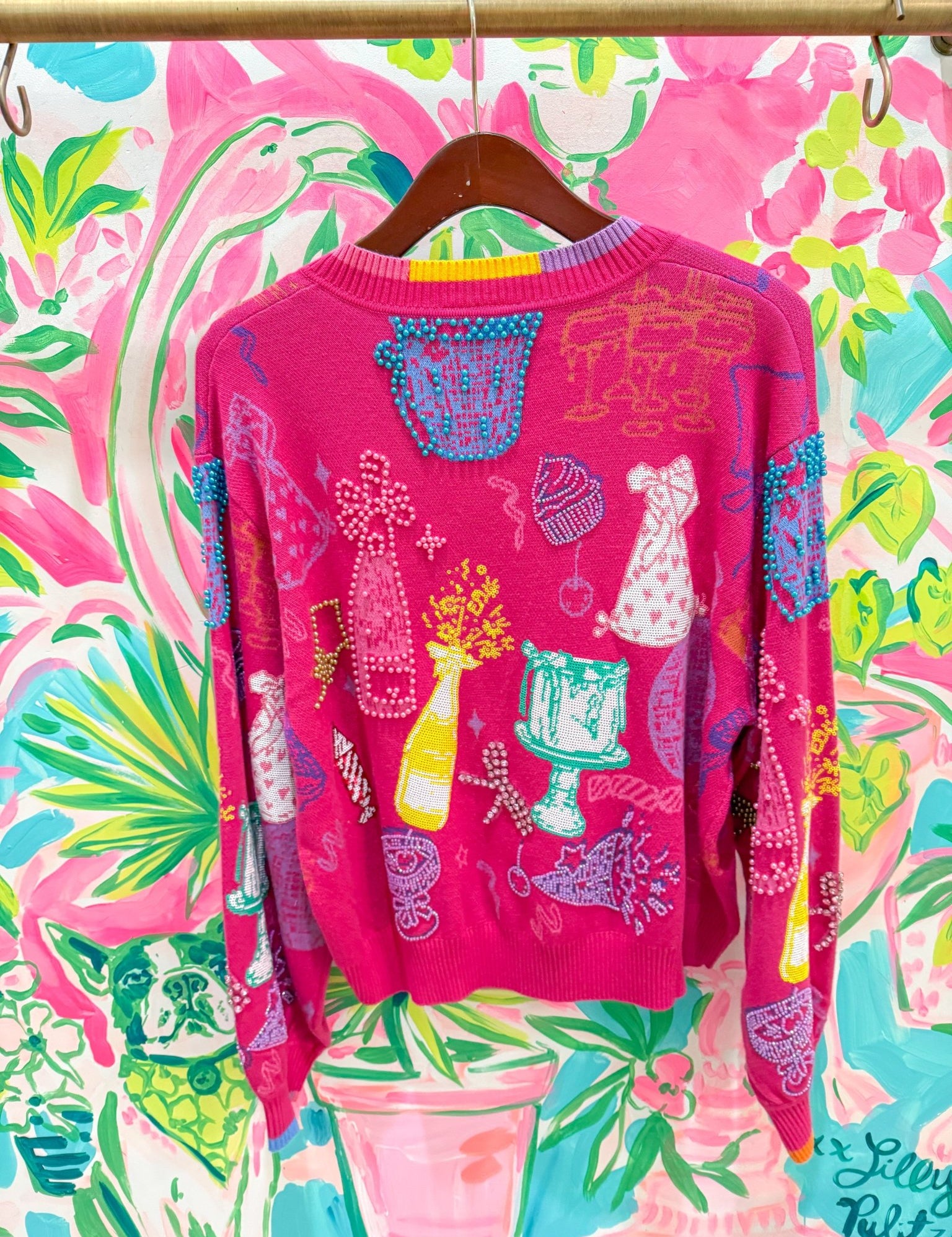 Hot Pink Birthday Icon Rainbow Trim CardiganQueen of SparklesThe Printed Peach Savannah