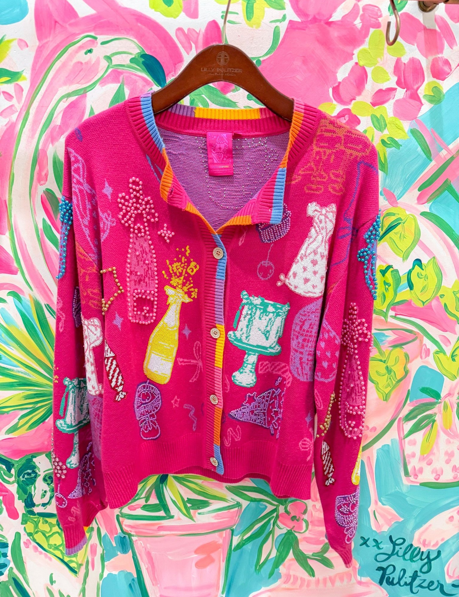 Hot Pink Birthday Icon Rainbow Trim CardiganQueen of SparklesThe Printed Peach Savannah