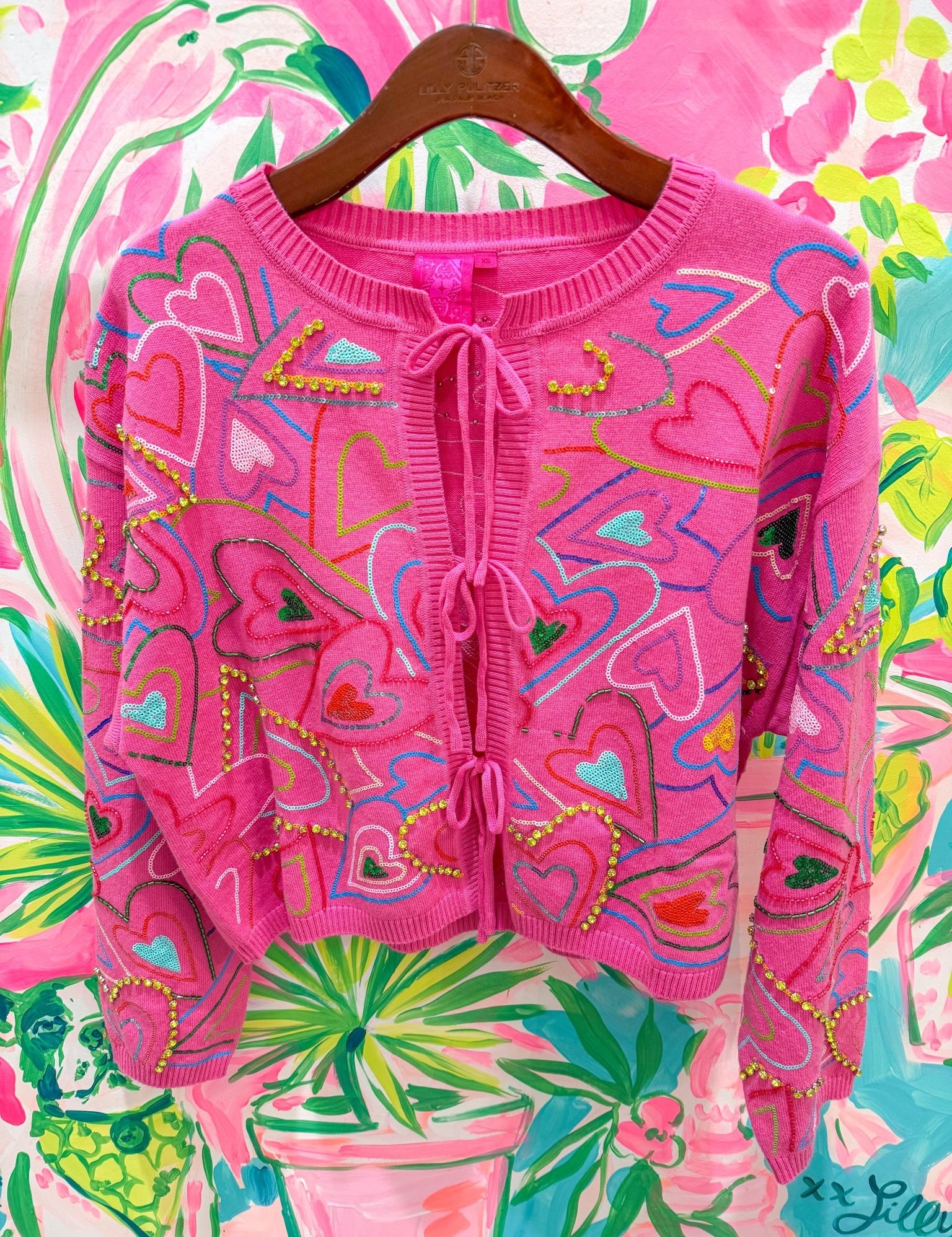 Hot Pink Multi Groovy Heart Tie Up SweaterQueen of SparklesThe Printed Peach Savannah