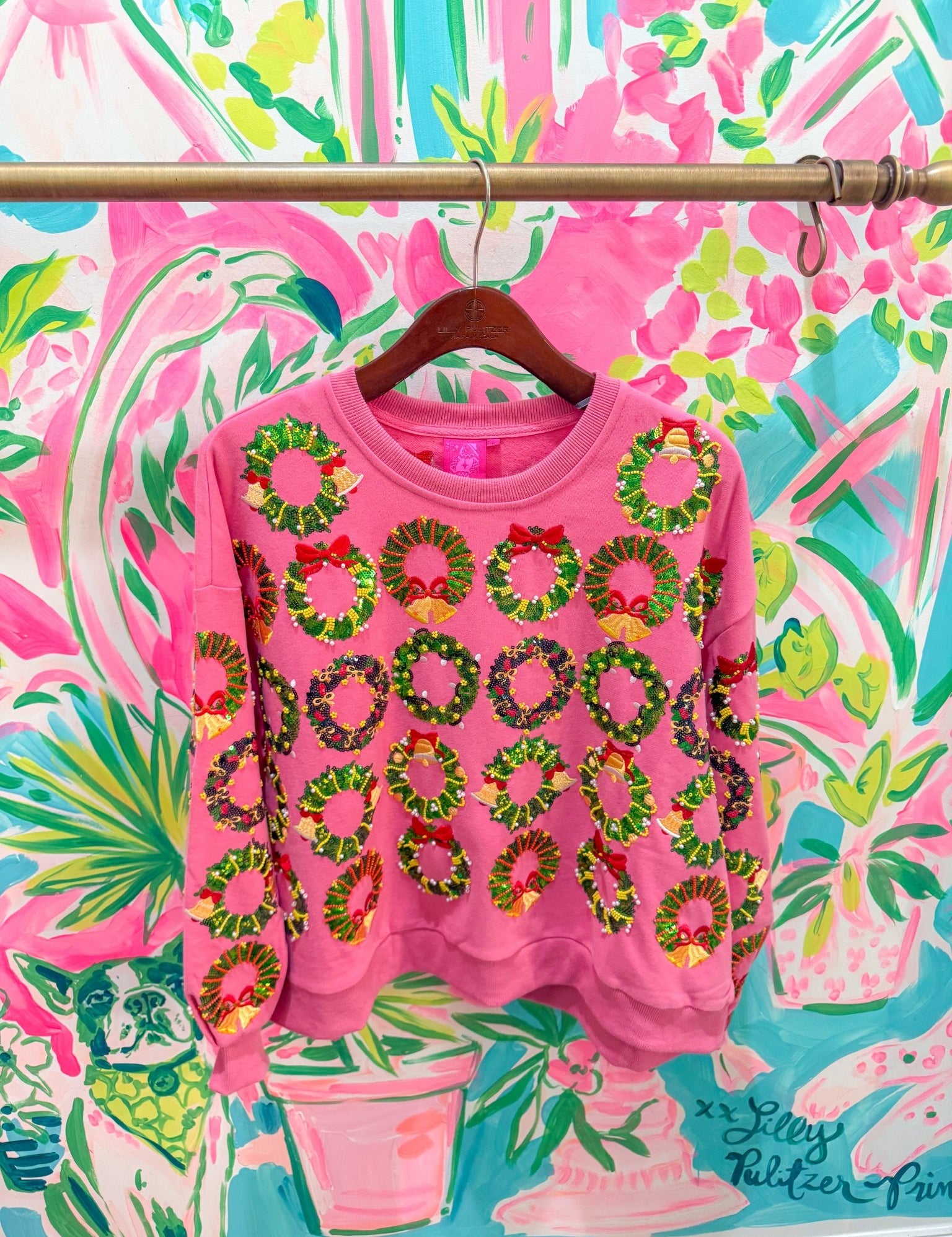 Hot Pink Multi Wreaths SweatshirtQueen of SparklesThe Printed Peach Savannah