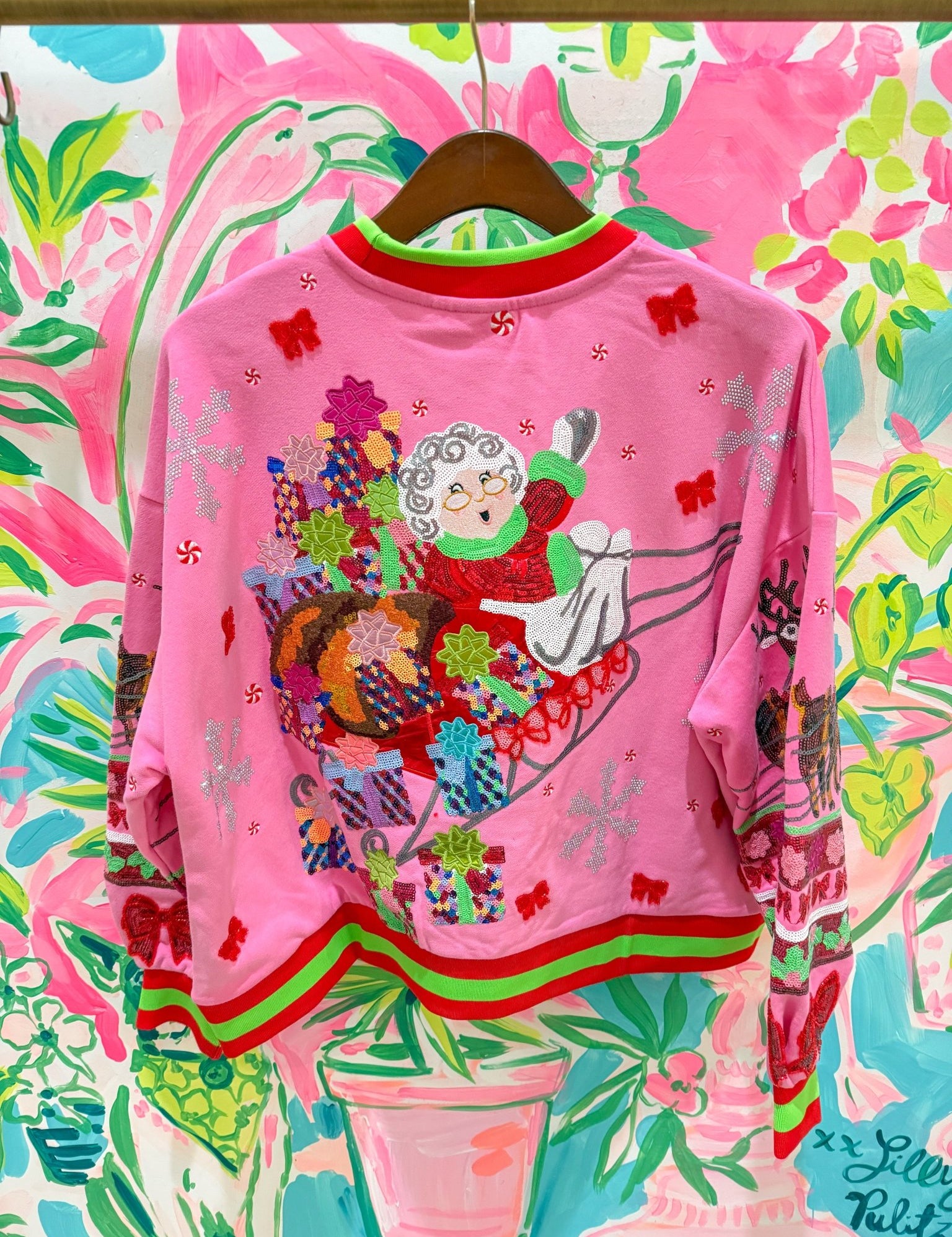 Hot Pink Vintage Mrs. Claus Sleigh SweatshirtQueen of SparklesThe Printed Peach Savannah