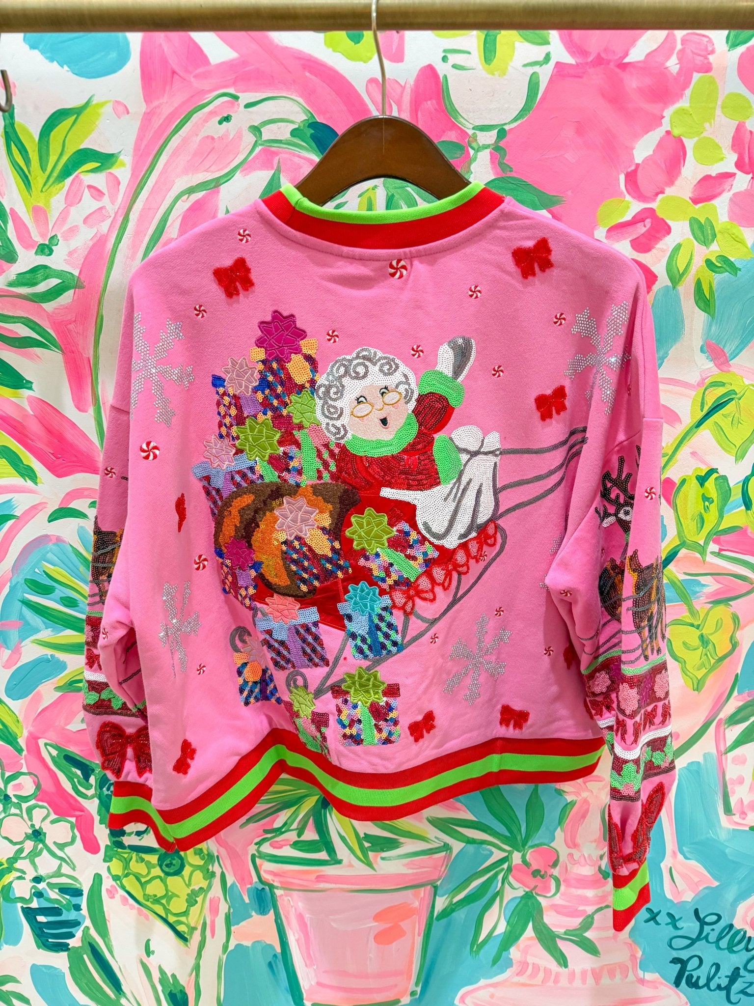 Hot Pink Vintage Mrs. Claus Sleigh SweatshirtQueen of SparklesThe Printed Peach Savannah