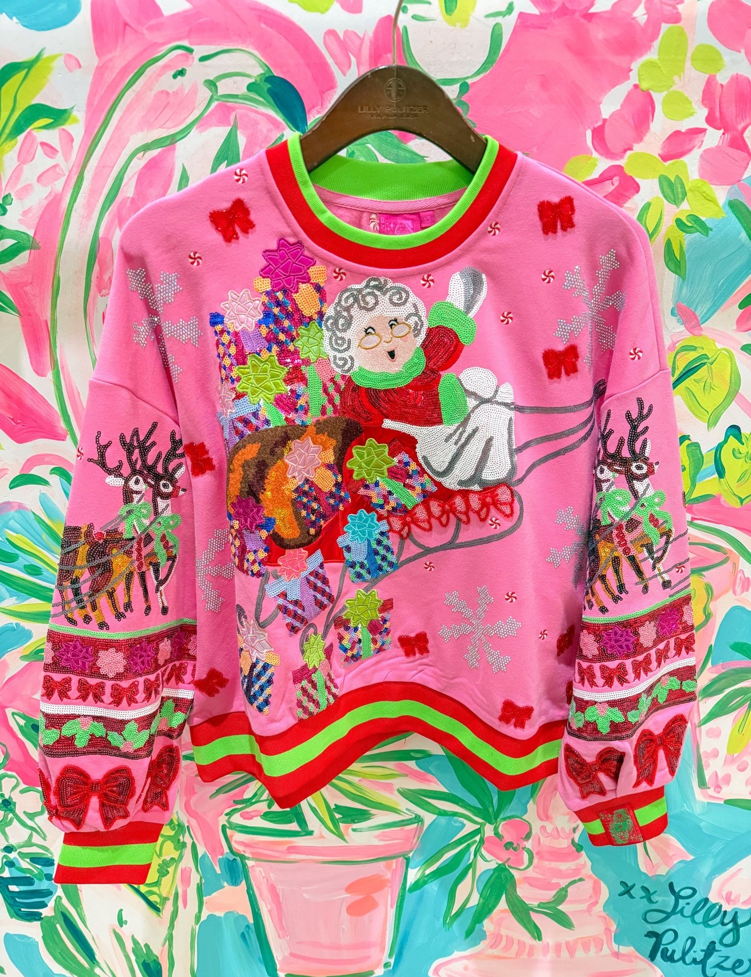 Hot Pink Vintage Mrs. Claus Sleigh SweatshirtQueen of SparklesThe Printed Peach Savannah