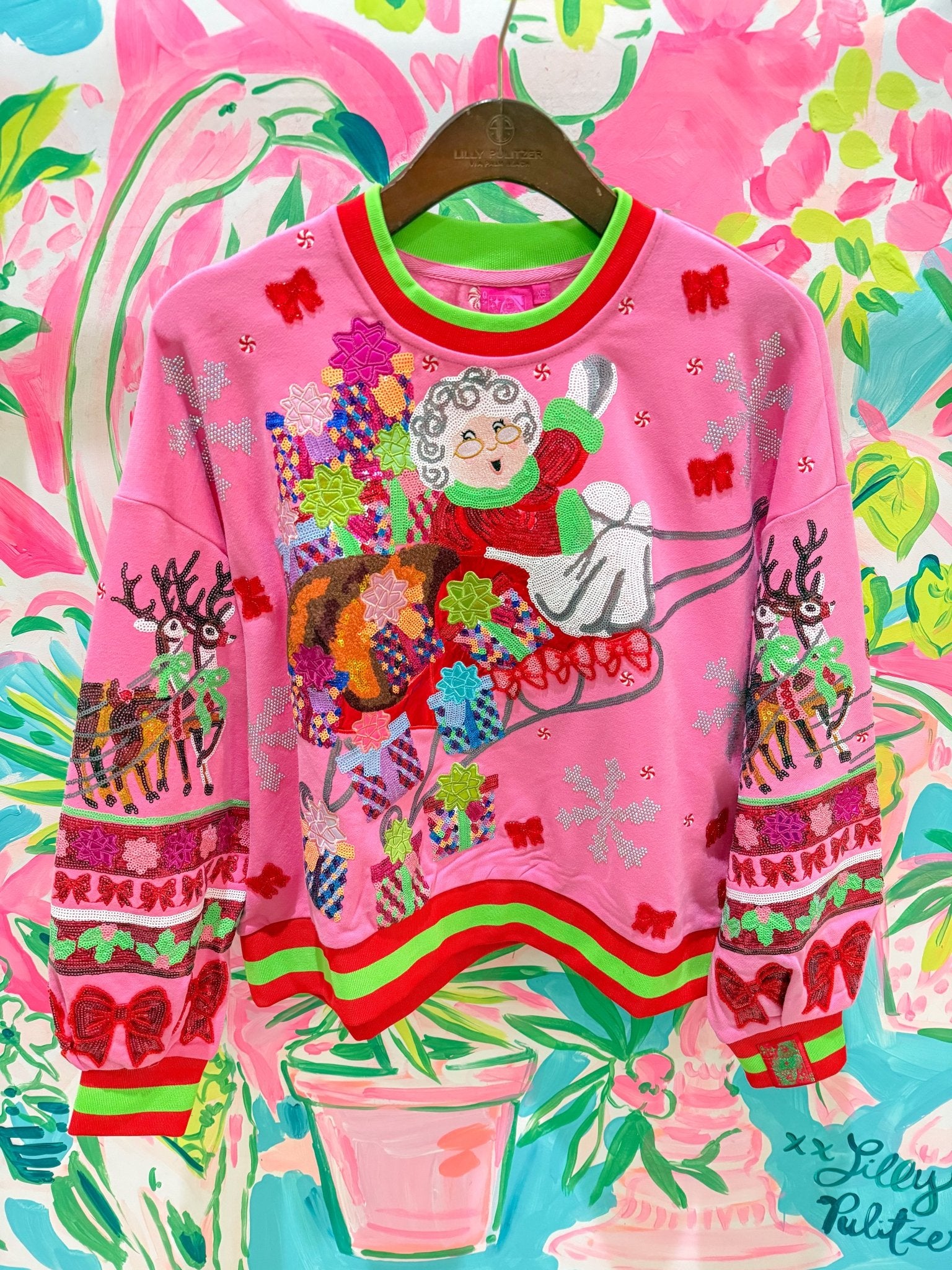 Hot Pink Vintage Mrs. Claus Sleigh SweatshirtQueen of SparklesThe Printed Peach Savannah