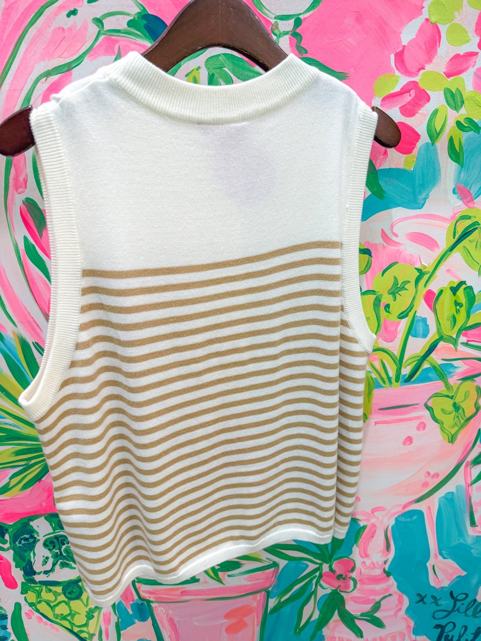 Ivory & Tan Striped Shell Knit TankWomen - Tops - TanksQueen of SparklesThe Printed Peach Savannah
