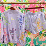 Lavender Multi Dancing Skeleton ShortWomens - Bottoms - ShortsQueen of SparklesThe Printed Peach Savannah