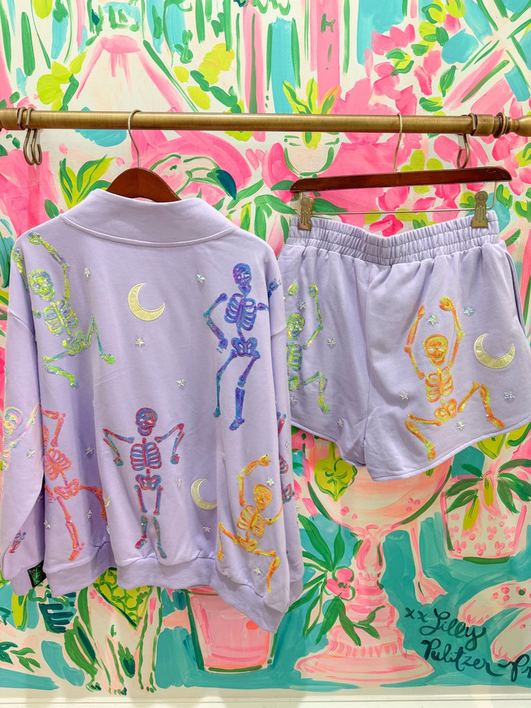 Lavender Multi Dancing Skeleton ShortWomens - Bottoms - ShortsQueen of SparklesThe Printed Peach Savannah