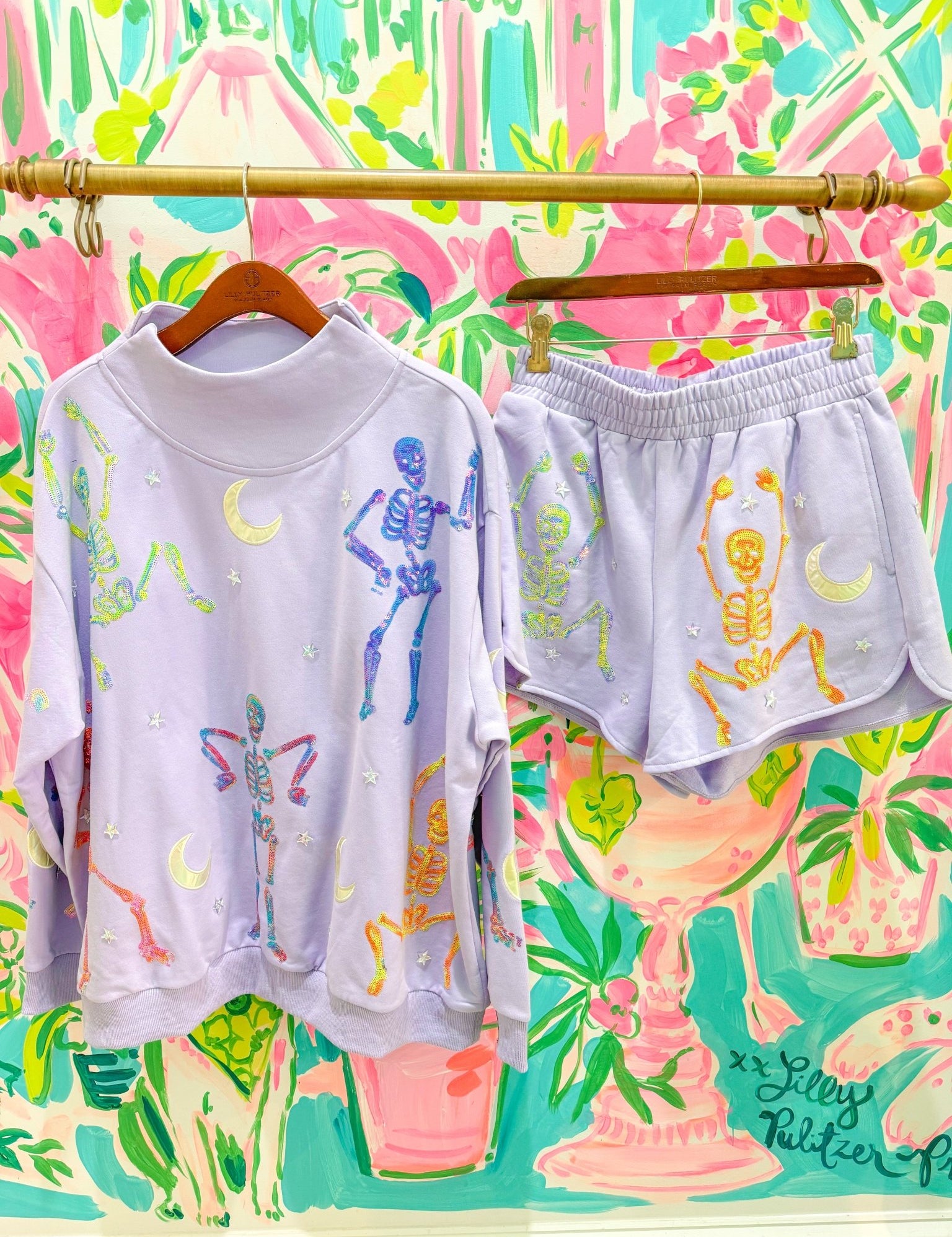 Lavender Multi Dancing Skeleton ShortWomens - Bottoms - ShortsQueen of SparklesThe Printed Peach Savannah
