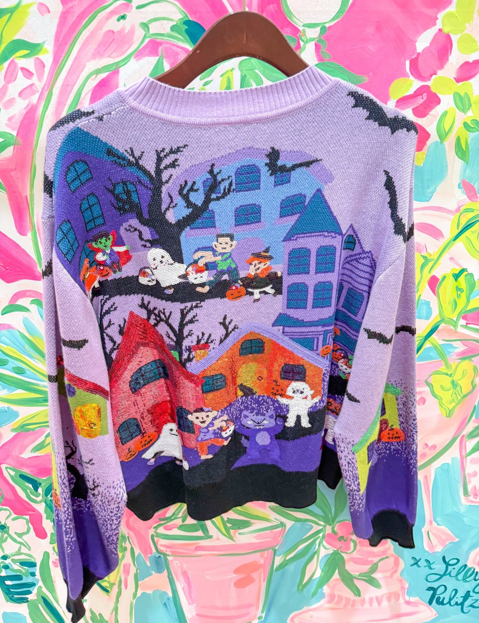 Lavender Multi Trick or Treating Scene CardiganQueen of SparklesThe Printed Peach Savannah