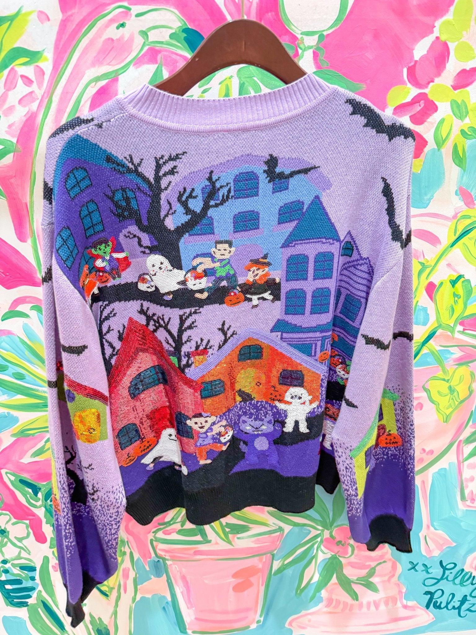 Lavender Multi Trick or Treating Scene CardiganQueen of SparklesThe Printed Peach Savannah