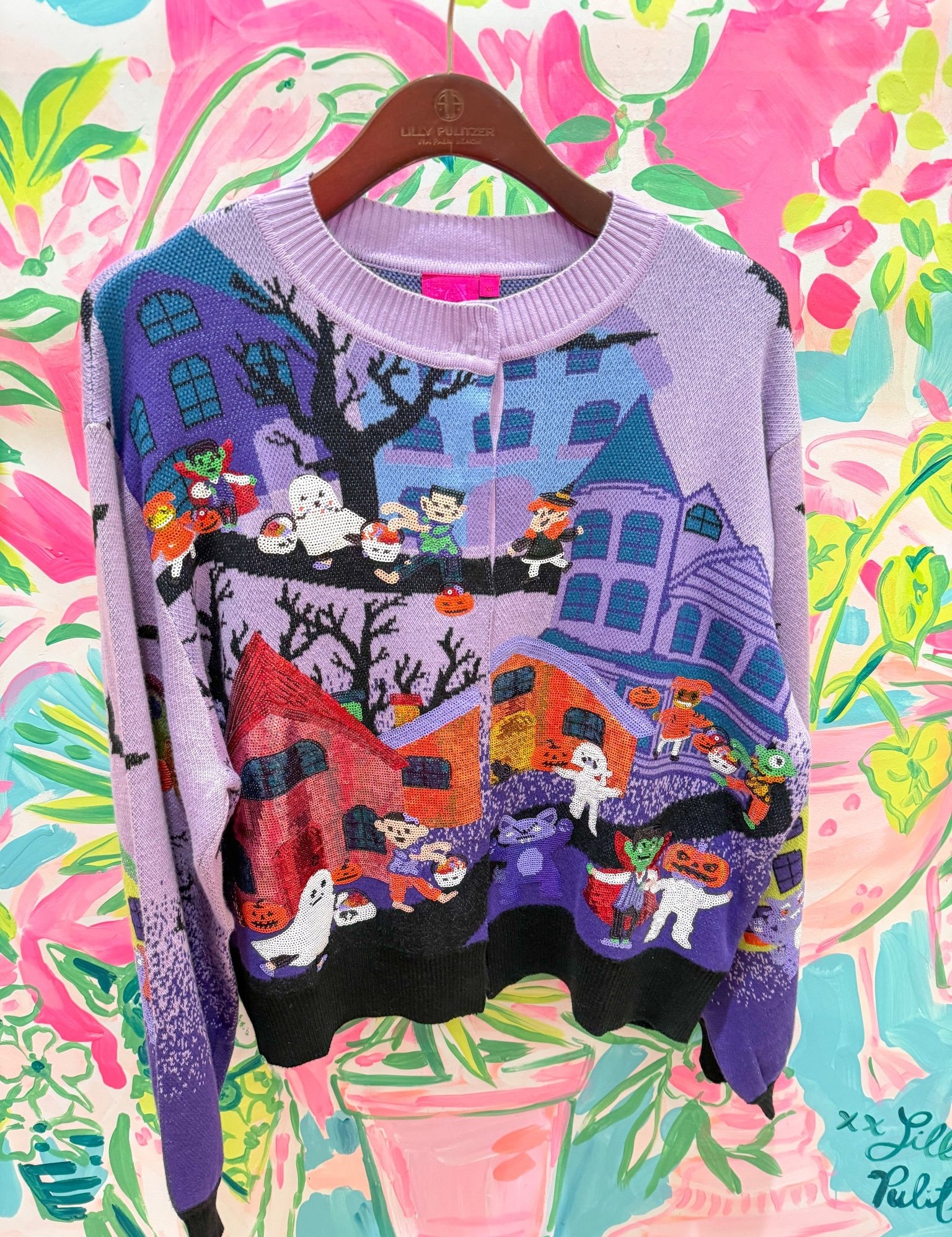 Lavender Multi Trick or Treating Scene CardiganQueen of SparklesThe Printed Peach Savannah