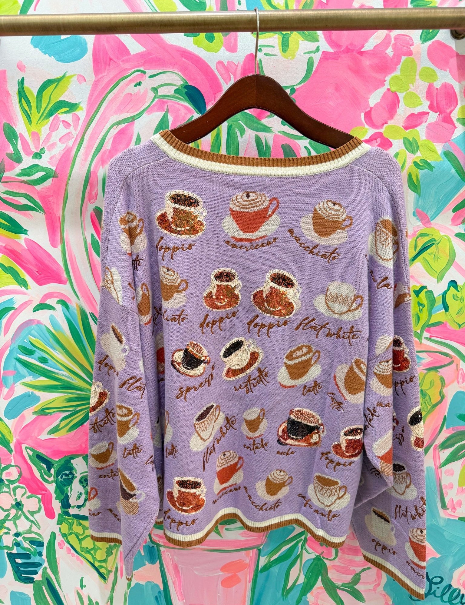 Lavender Types of Coffee Tie SweaterQueen of SparklesThe Printed Peach Savannah