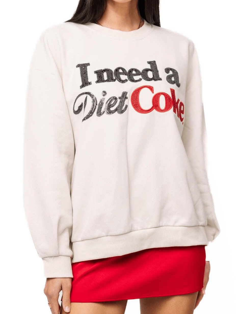 Licensed Beige 'I Need A Diet Coke' SweatshirtQueen of SparklesThe Printed Peach Savannah