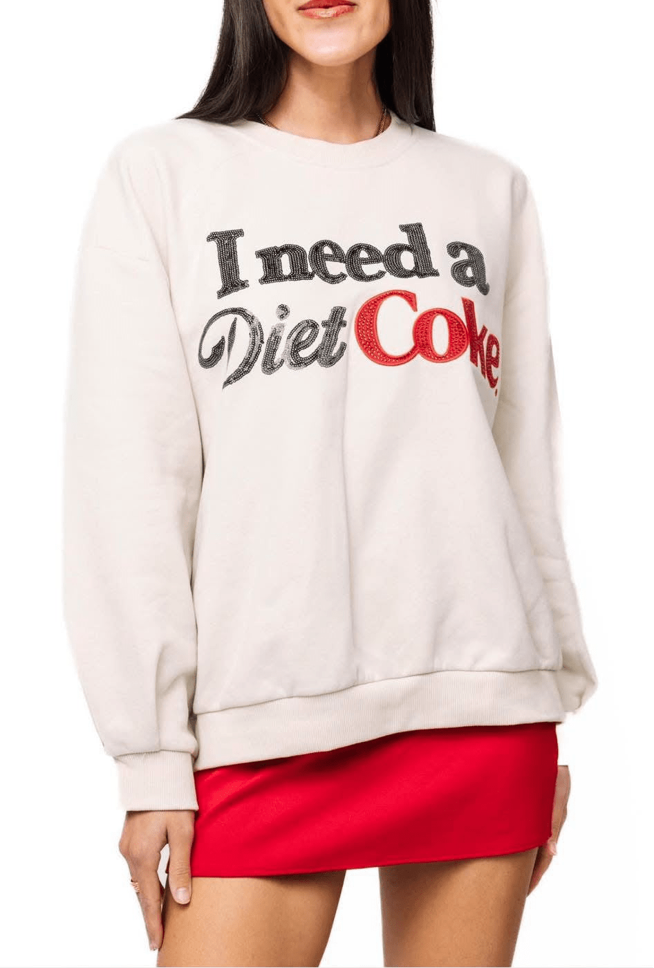 Licensed Beige 'I Need A Diet Coke' SweatshirtQueen of SparklesThe Printed Peach Savannah