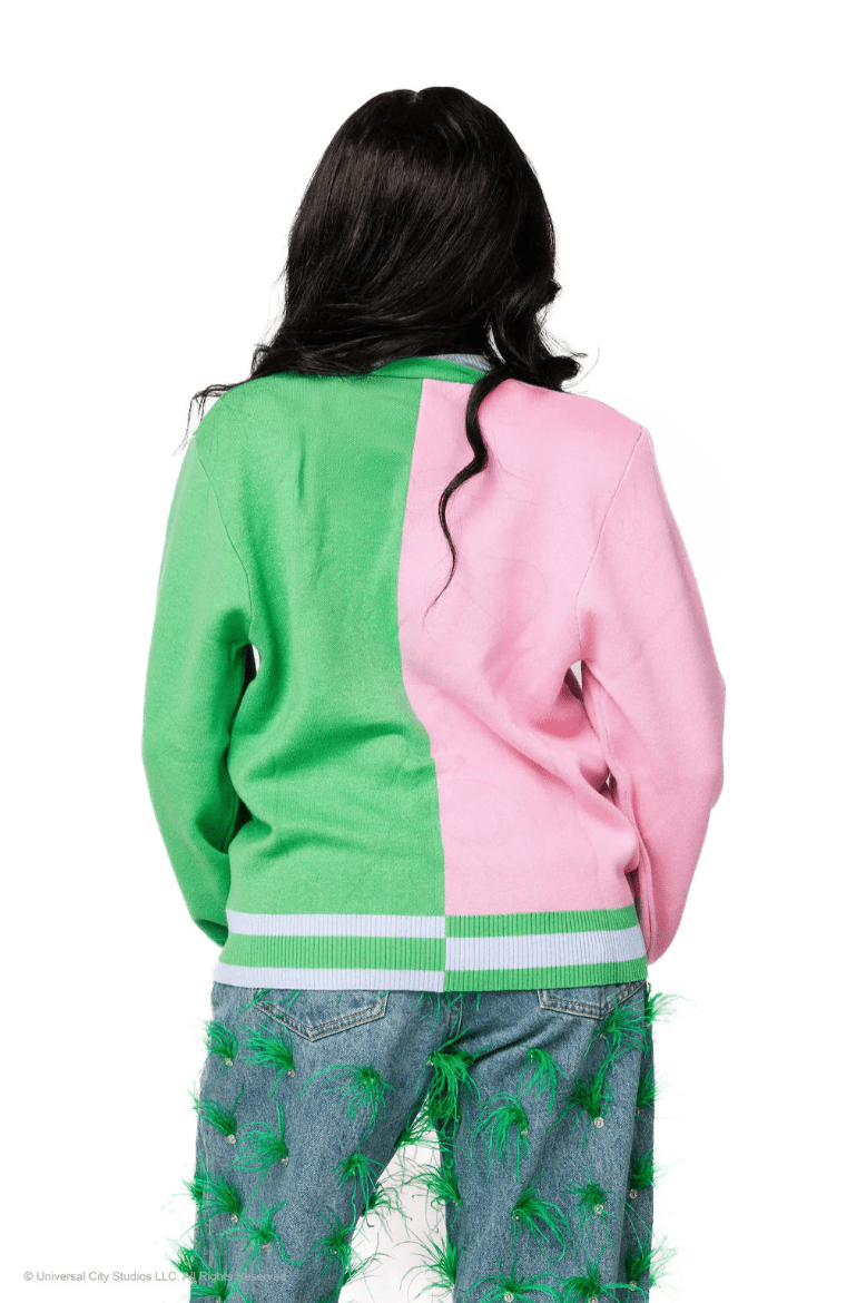 Licensed Colorblock Glinda & Elphaba Button Up CardiganWomens - Sweaters & Cardigans - CardigansQueen of SparklesThe Printed Peach Savannah