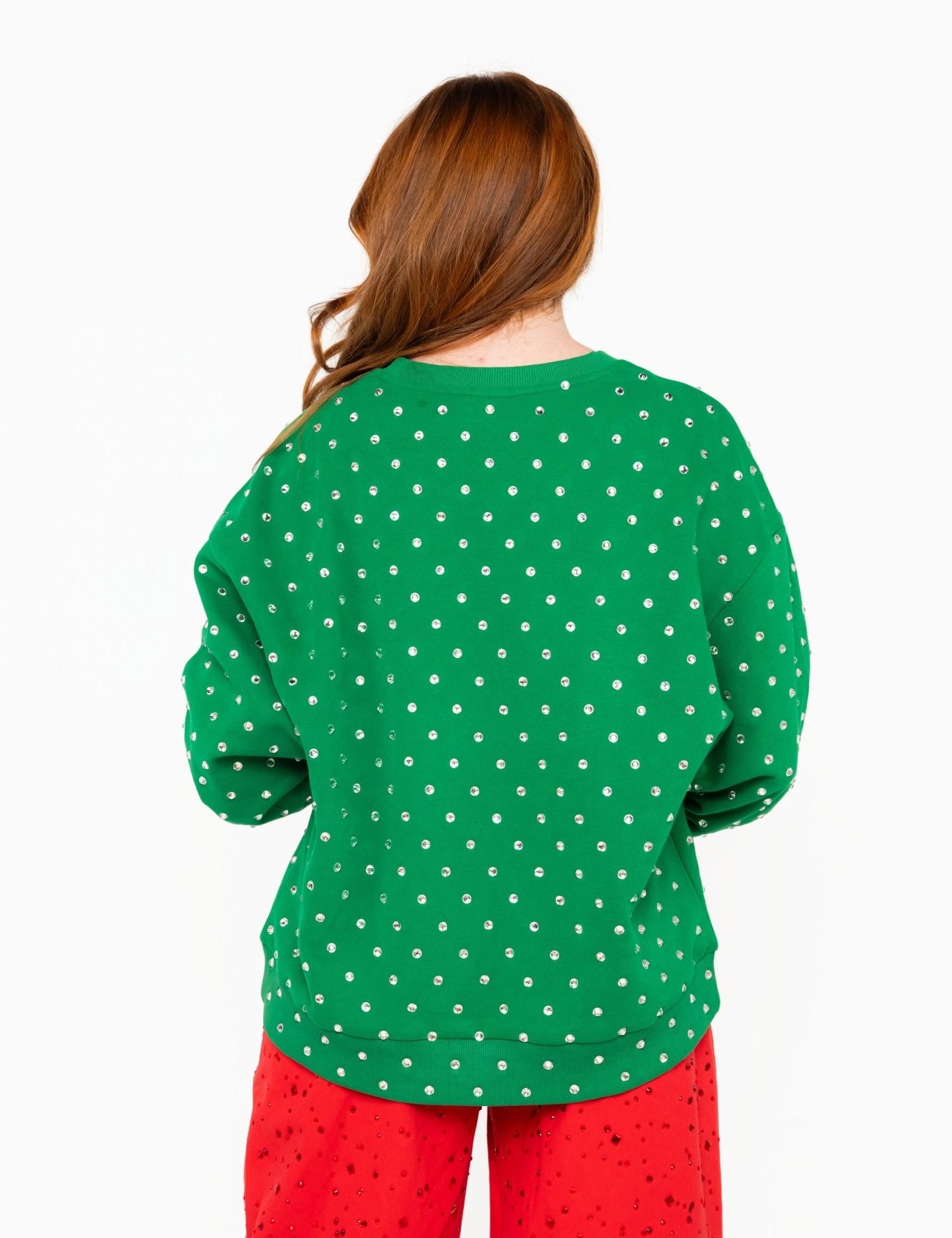 Licensed Green Buddy Candy Spaghetti Screenprint Scattered Rhinestone SweatshirtQueen of SparklesThe Printed Peach Savannah