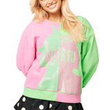 Licensed Green & Pink Colorblock Character Profile 'Wicked' SweatshirtWomens - Tops - Sweatshirts & PopoversQueen of SparklesThe Printed Peach Savannah