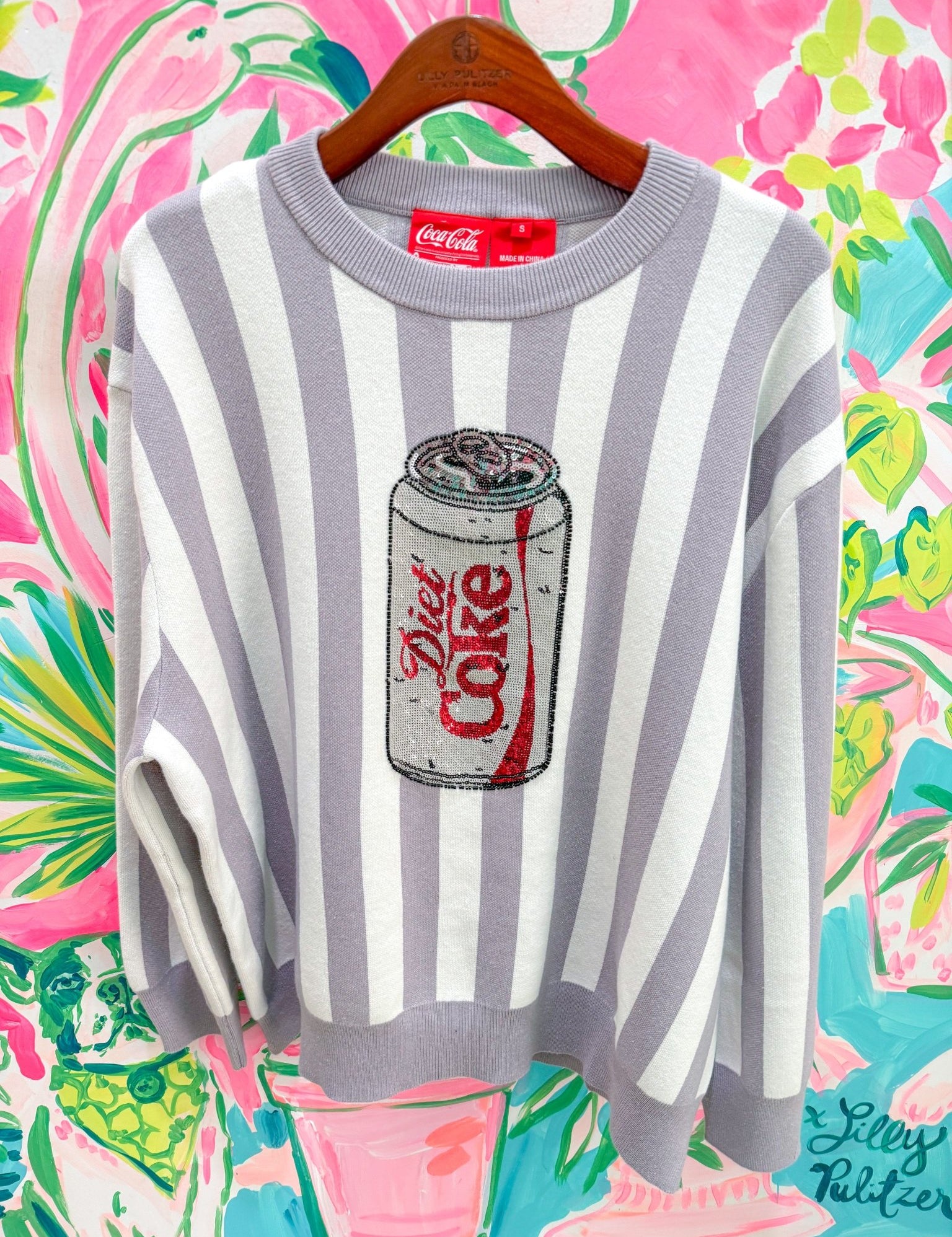 Licensed Grey & White Striped Diet Coke Can SweaterQueen of SparklesThe Printed Peach Savannah