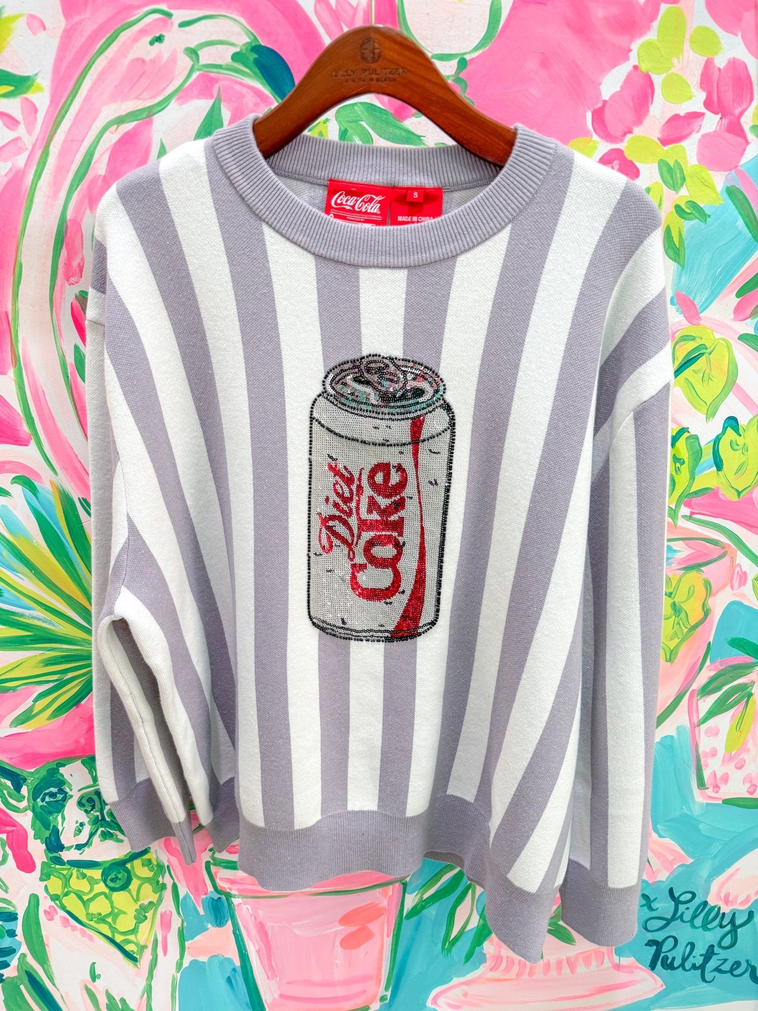 Licensed Grey & White Striped Diet Coke Can SweaterQueen of SparklesThe Printed Peach Savannah