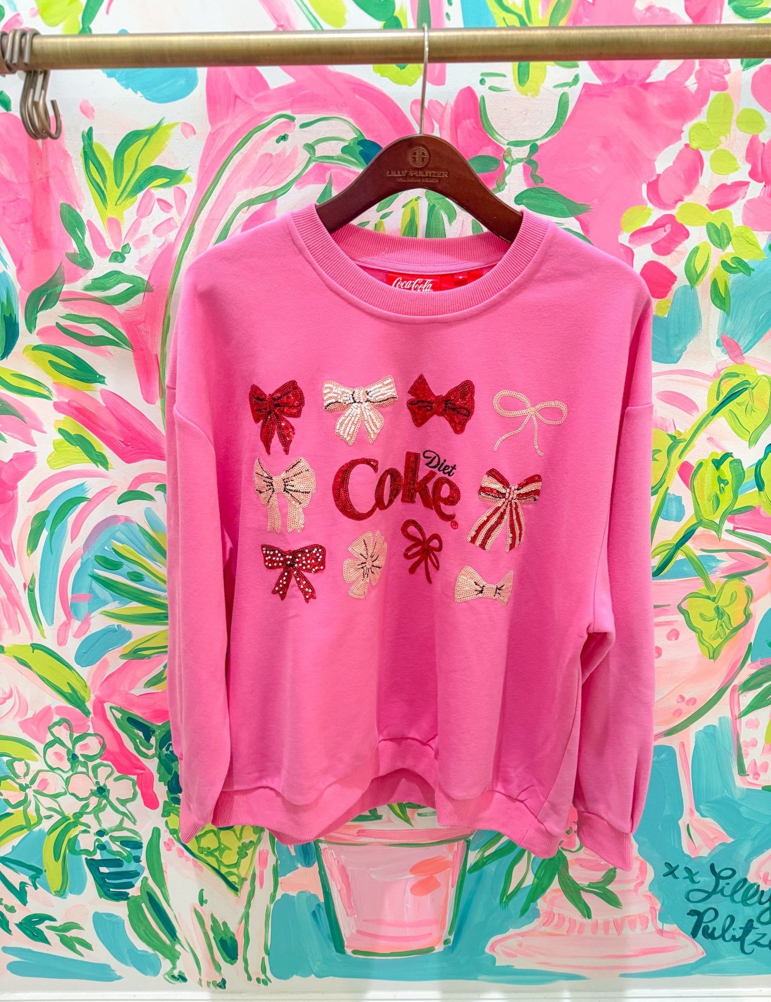 Licensed Hot Pink 'Diet Coke' Bow SweatshirtQueen of SparklesThe Printed Peach Savannah