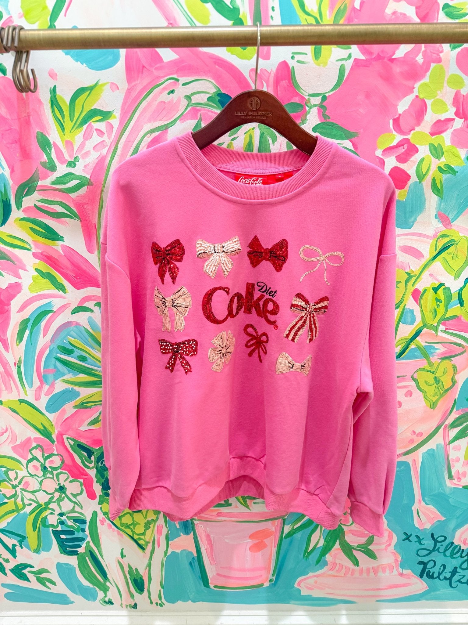 Licensed Hot Pink 'Diet Coke' Bow SweatshirtQueen of SparklesThe Printed Peach Savannah
